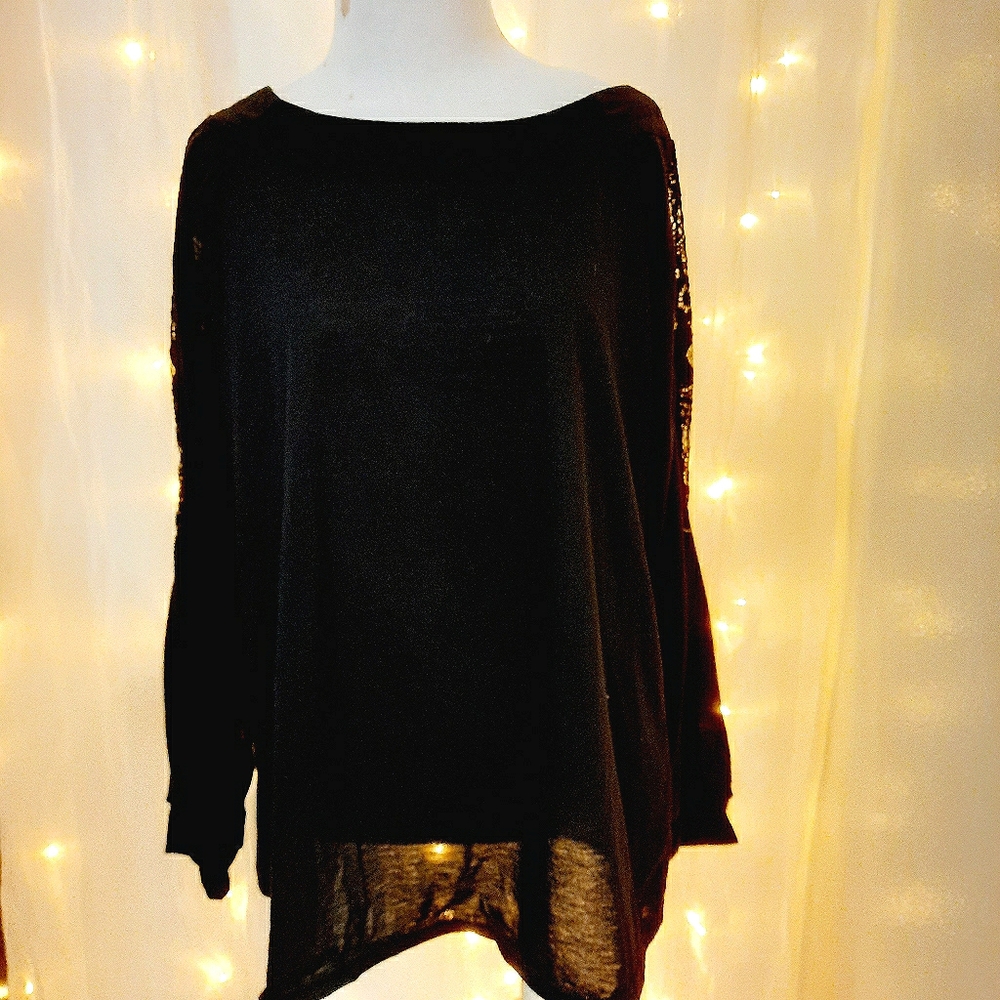 Black large shirt with lace like detailed sleeves